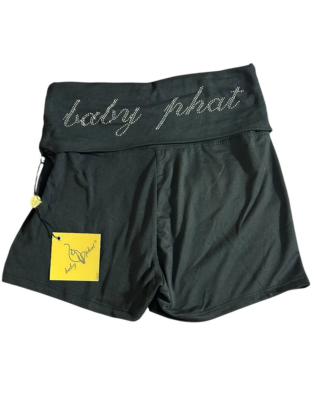 Baby Phat Fold-Over Waist Micro Shorts Rhinestones Black S
